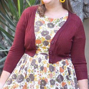 1XL New, Unworn Mak Retro Cropped 3/4 Sleeve Cardigan in Burgundy Modcloth